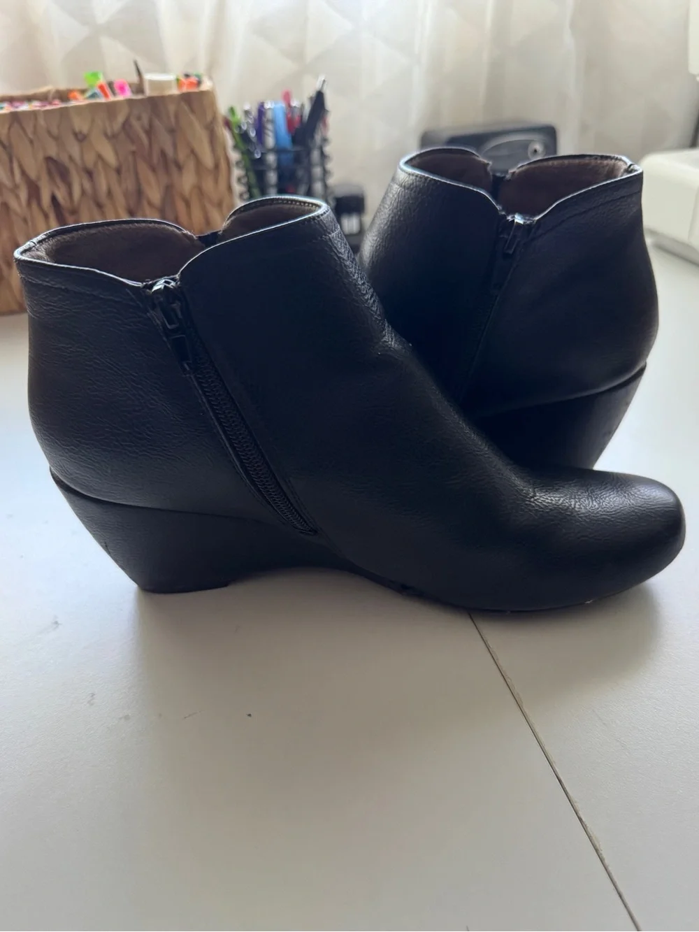 Naturalizer SOUL Women's Black Leather Wedge Ankle Boots